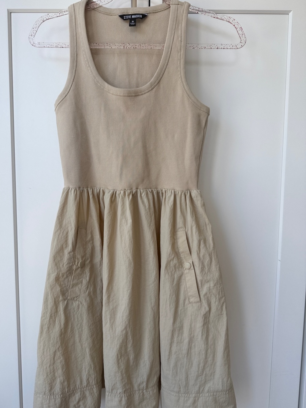 Steve Madden Cream Tank Dress with Gathered Skirt